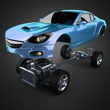Car chassis with engine of luxury brandless sportcar Stock Illustration