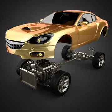 Car chassis with engine of luxury brandless sportcar Stock Illustration