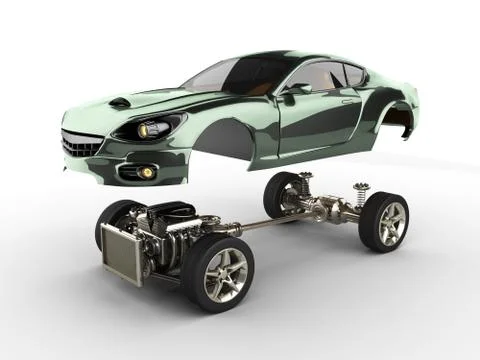 Car chassis with engine of luxury brandless sportcar Stock Illustration