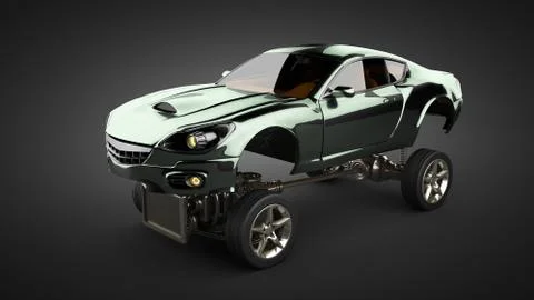Car chassis with engine of luxury brandless sportcar Illustrazione stock