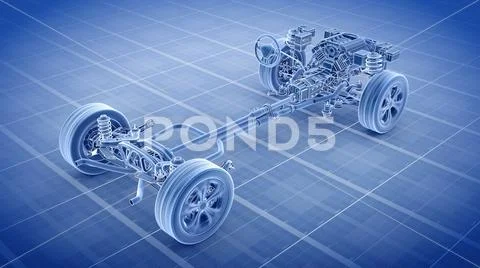Car Chassis Scheme 3d render Stock Illustration