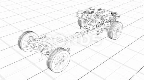 Car Chassis Scheme 3d render Stock Illustration