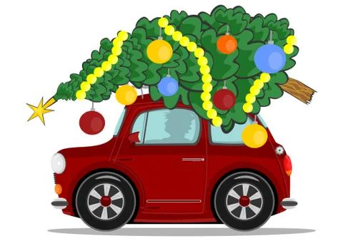 Car with christmas tree Illustrazione stock