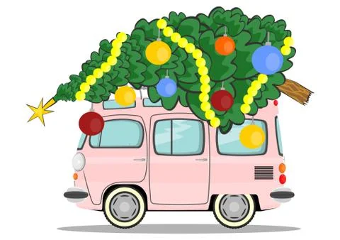 Car with christmas tree Stock Illustration