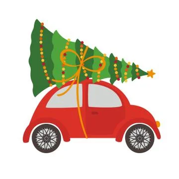 Car with Christmas tree Stock Illustration