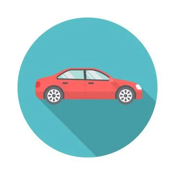 Car circle icon with long shadow. Flat design style. Stock Illustration
