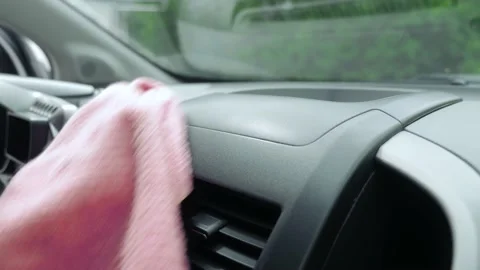 Car cleaning, close up. Cleaning a dashboard Stock Footage 130861475