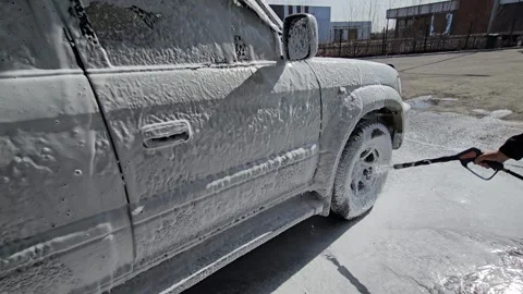 Car Cleaning using active foam,  mobile video. Stock Footage 293047215