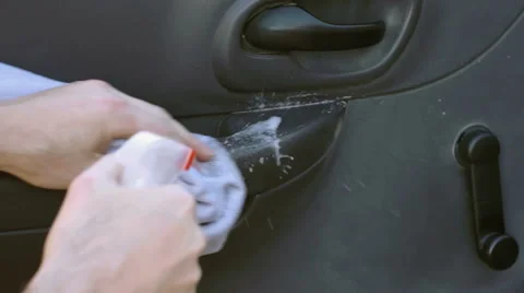 Car Cleaning Wipe Inside of Door Stock Footage 46668789