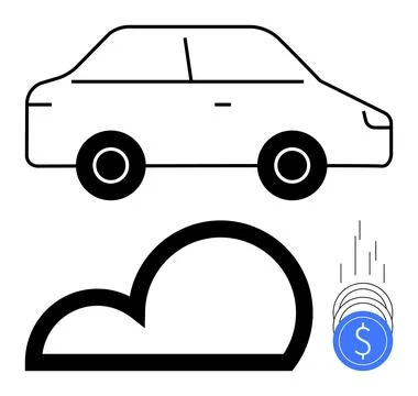 Car with cloud and coin stack representing digital savings, technology inte.. Stock Illustration