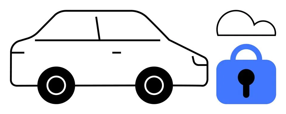 Car with Cloud Security Lock Symbol Stock Illustration