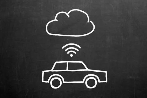 A car communicates data via wi-fi with the Cloud. Automotive industry 4.0. IoT Stock Illustration