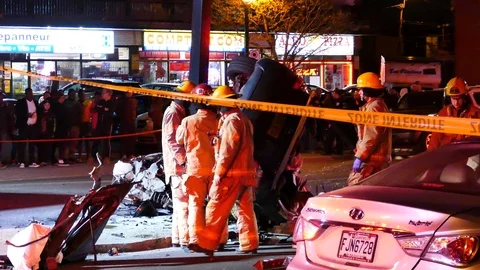 Car completly destroyed after crash Stock Footage 114946573