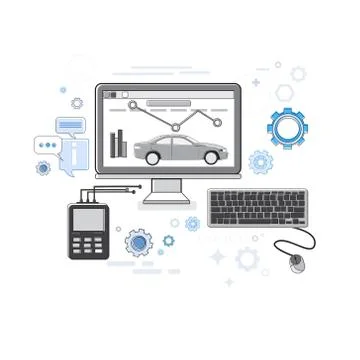 Car Computer Diagnostics Service Auto Mechanics Business Web Banner 스톡 일러스트