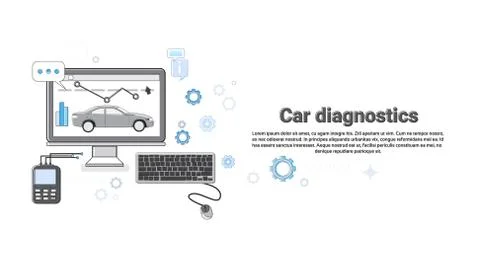 Car Computer Diagnostics Service Auto Mechanics Business Web Banner 스톡 일러스트
