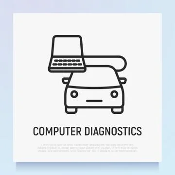 Car computer diagnostics thin line icon. Car service. Stock Illustration
