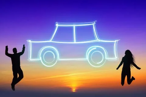 Car concept, jumping couple Ilustração Stock