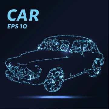 The car consists of points, lines and triangles. The polygon shape in the f.. Stock Illustration