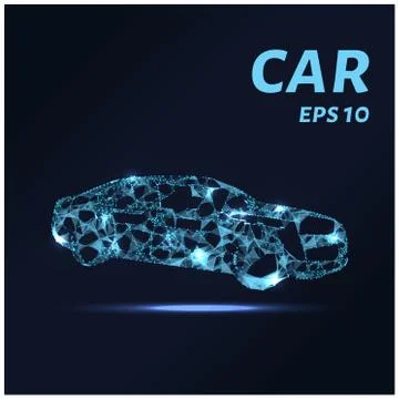 The car consists of points, lines and triangles. The polygon shape in the f.. Stock Illustration