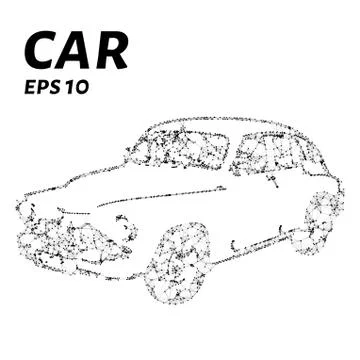 The car consists of points, lines and triangles. The polygon shape in the f.. Stock Illustration