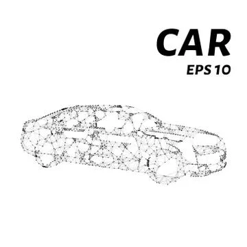 The car consists of points, lines and triangles. The polygon shape in the f.. Stock Illustration