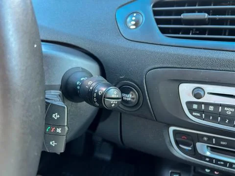 Car control panel shows the gear shift and start button in the interior of .. Stock Photos