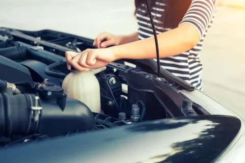 Car coolant checking Stock Photos