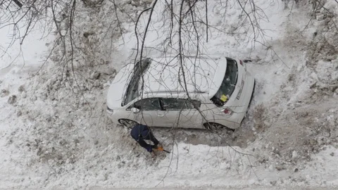 The car is covered with snow Stock Footage 85480949
