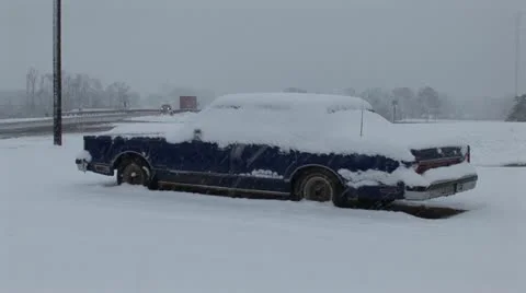 Car Covered by Snow Storm Stock Footage 12626133