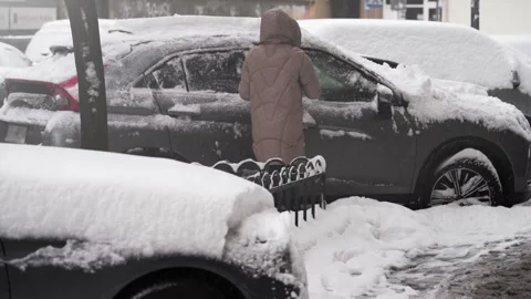 Car covered with snow stuck. Stock Footage 257322143