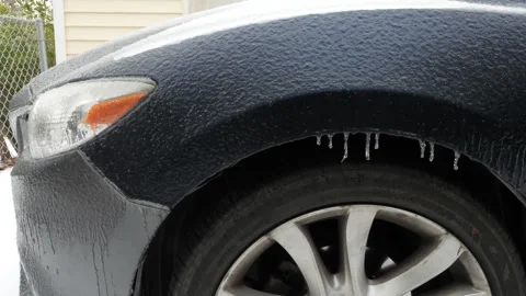 Car Covered in Thick Layer of Ice After Ice Storm Stock Footage 327725777