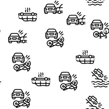 Car Crash Accident Seamless Pattern Vector Stock Illustration
