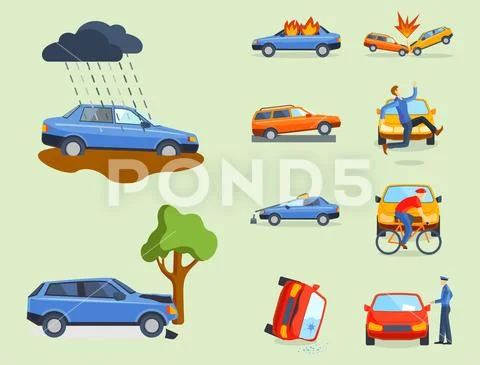 Car crash collision traffic insurance safety automobile emergency disaster and Stock Illustrationen