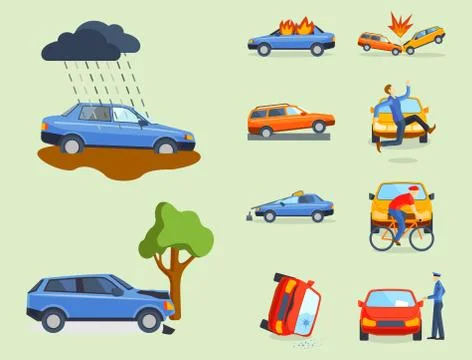 Car crash collision traffic insurance safety automobile emergency disaster and Stock Illustration
