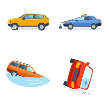 Car crash. Accident in the back of the cars Top view. Flat style Stock  Vector