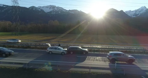 Car crash drone fly back - Aerial 4K Stock Footage 104810991