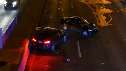 Car crash on the freeway at night Stock Footage 125243062