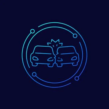 Car crash icon, linear design Stock Illustration
