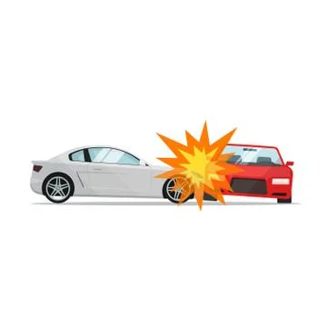 Car crash vector illustration, two automobiles collision, auto accident scene Stock Illustration