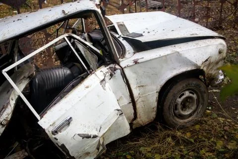 Car crashed after an accident Stock Photos