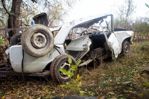 Car crashed after an accident Stock Photos