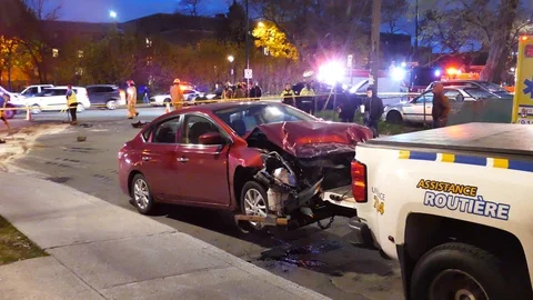Car crashed on tow truck Stock Footage 114648932
