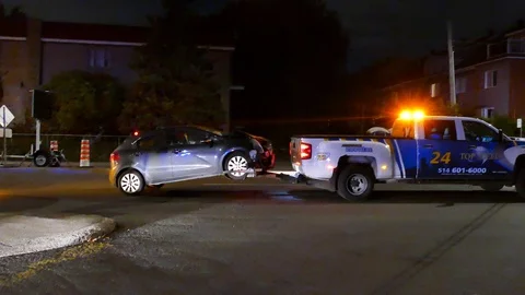 Car crashed on towing Stock Footage 120163570