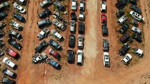 Car crashes and accidents in junk yard for spare parts Stock Footage
