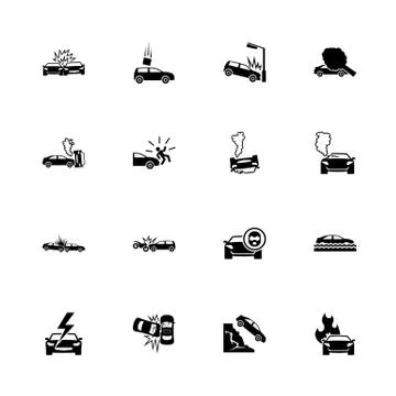 Car Crashes - Flat Vector Icons Stock Illustration