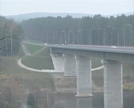 Car cross river bridge Stock Footage 10787251