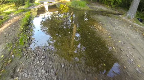 The car crosses the stream. POV camera is attached to the hood. Stock Footage 42793760
