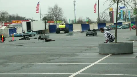 Car crushing and rolling over at stunt show, slow motion Stock-Footage 11855355