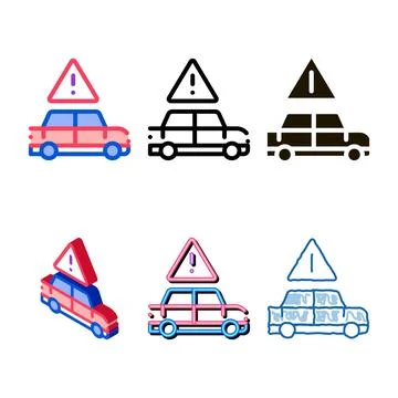 Car danger obstruction multipack icon vector outline Stock Illustration