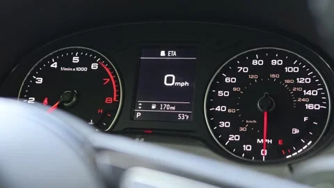 Car dash turned on. San Francisco CA USA May 16 2026 Stock Footage 336295987